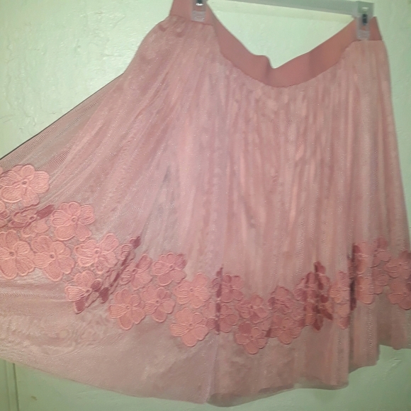 Lined Sheer skirt with embroidered flowers - Picture 2 of 5
